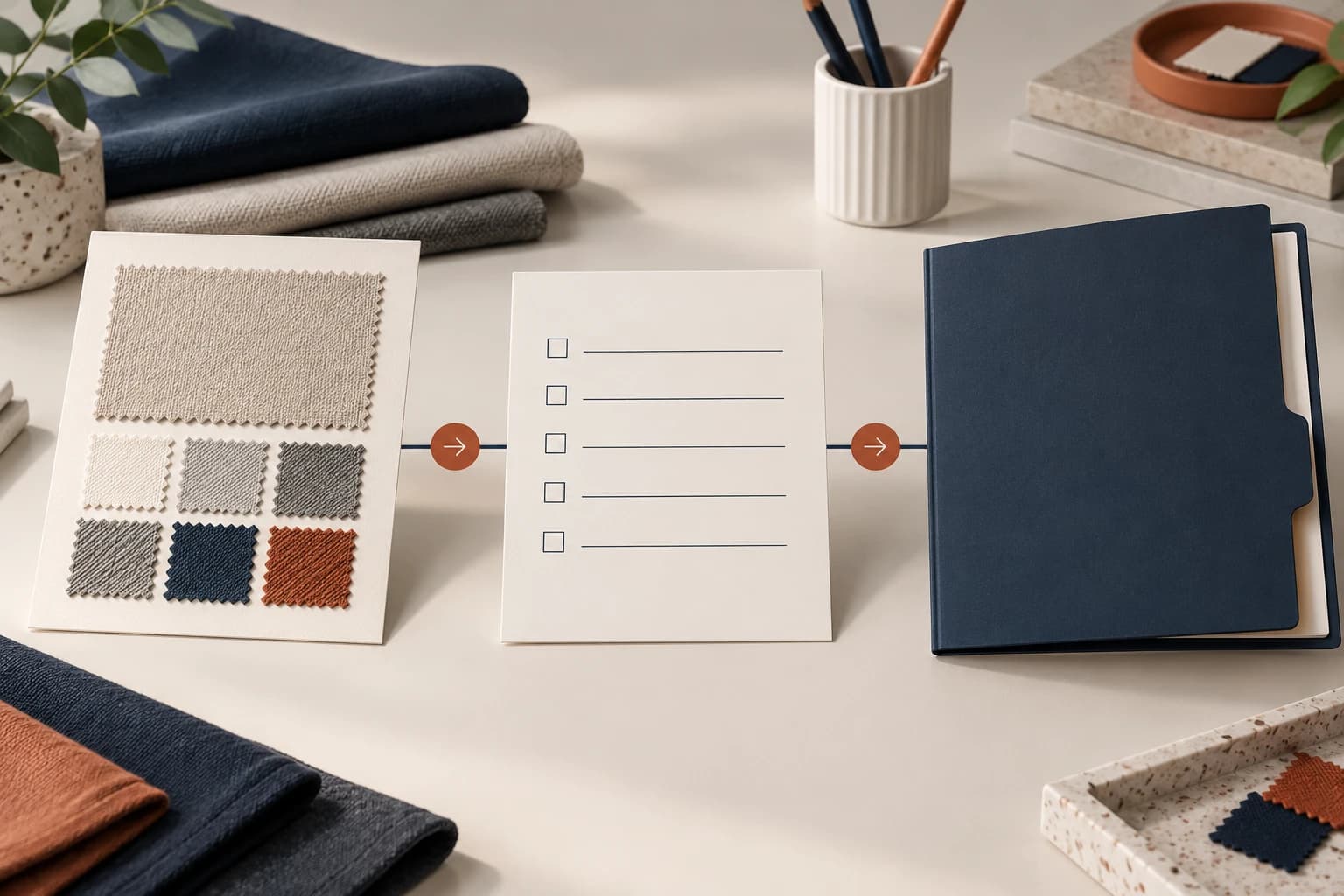 Illustrated material identity, test request and buyer decision cards kept as separate records
