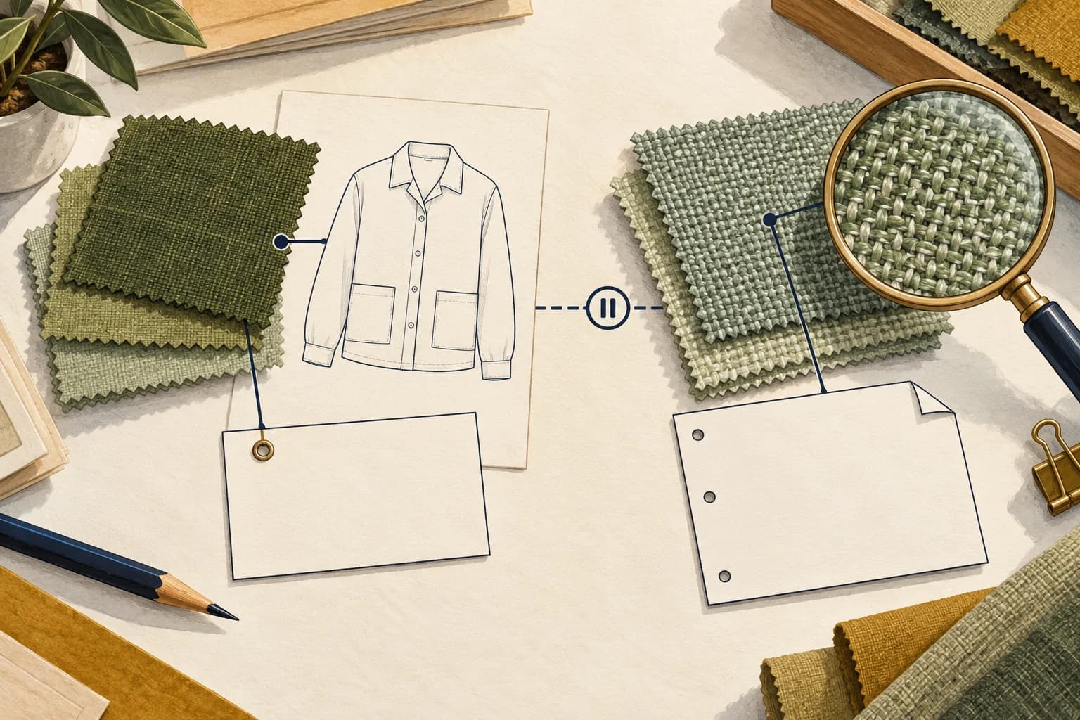 Illustration of two fabric references and a paused substitution decision