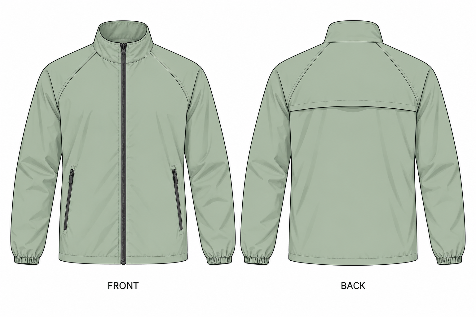 Back-Vent Full-Zip Windbreaker technical design sheet for buyer review