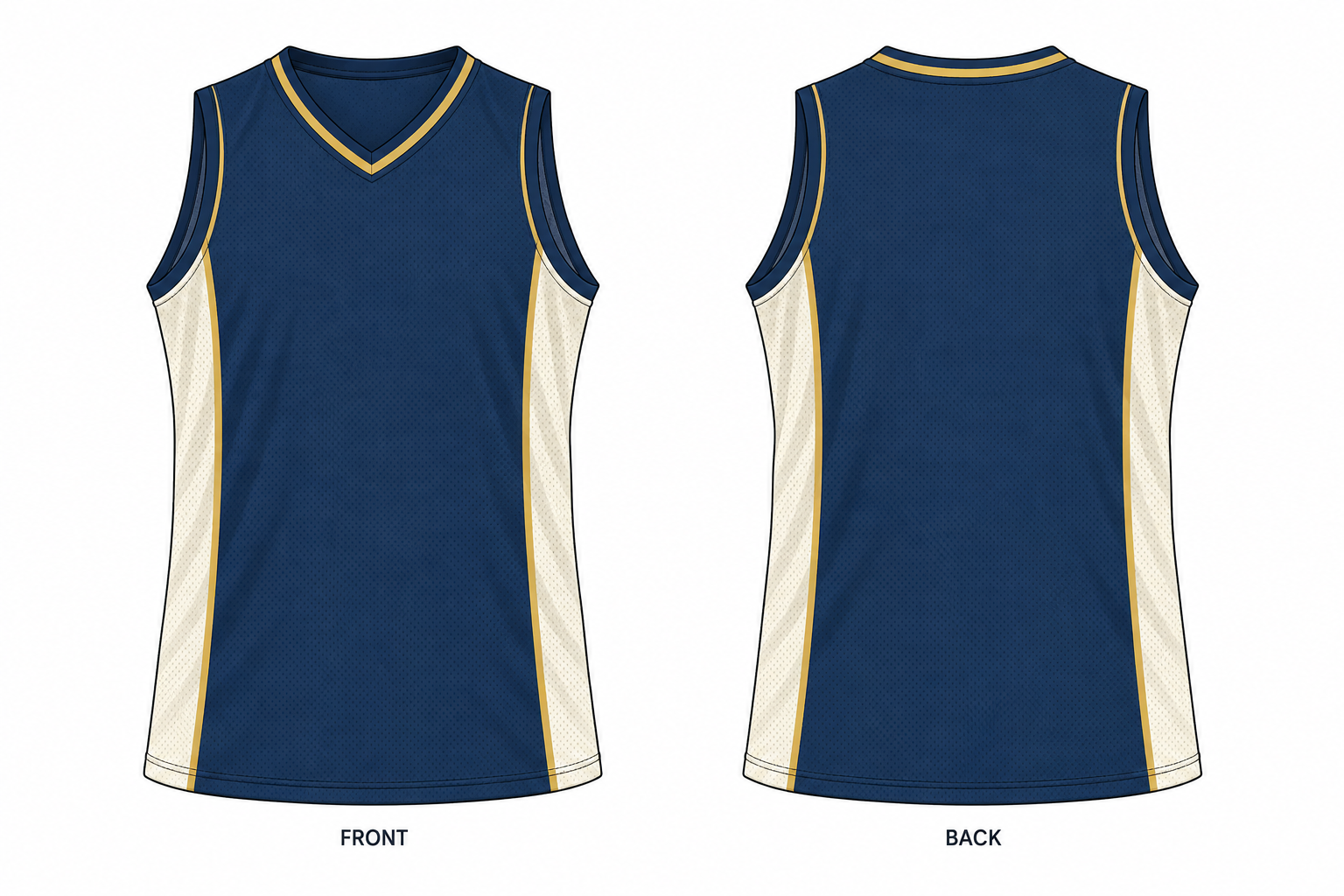 Contrast-Panel Basketball Jersey technical design sheet for buyer review