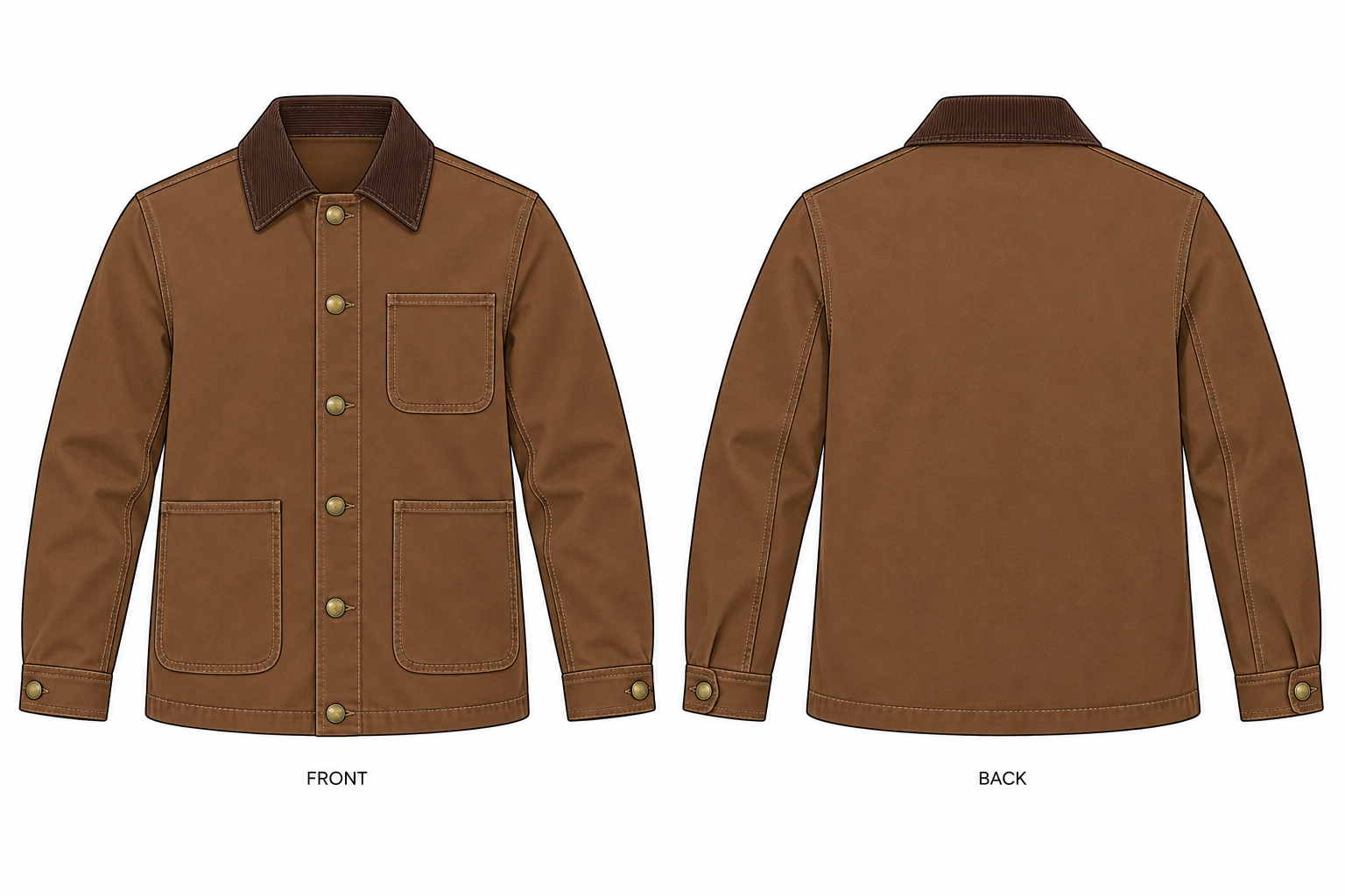 Corduroy-Collar Workwear Jacket technical design sheet for buyer review
