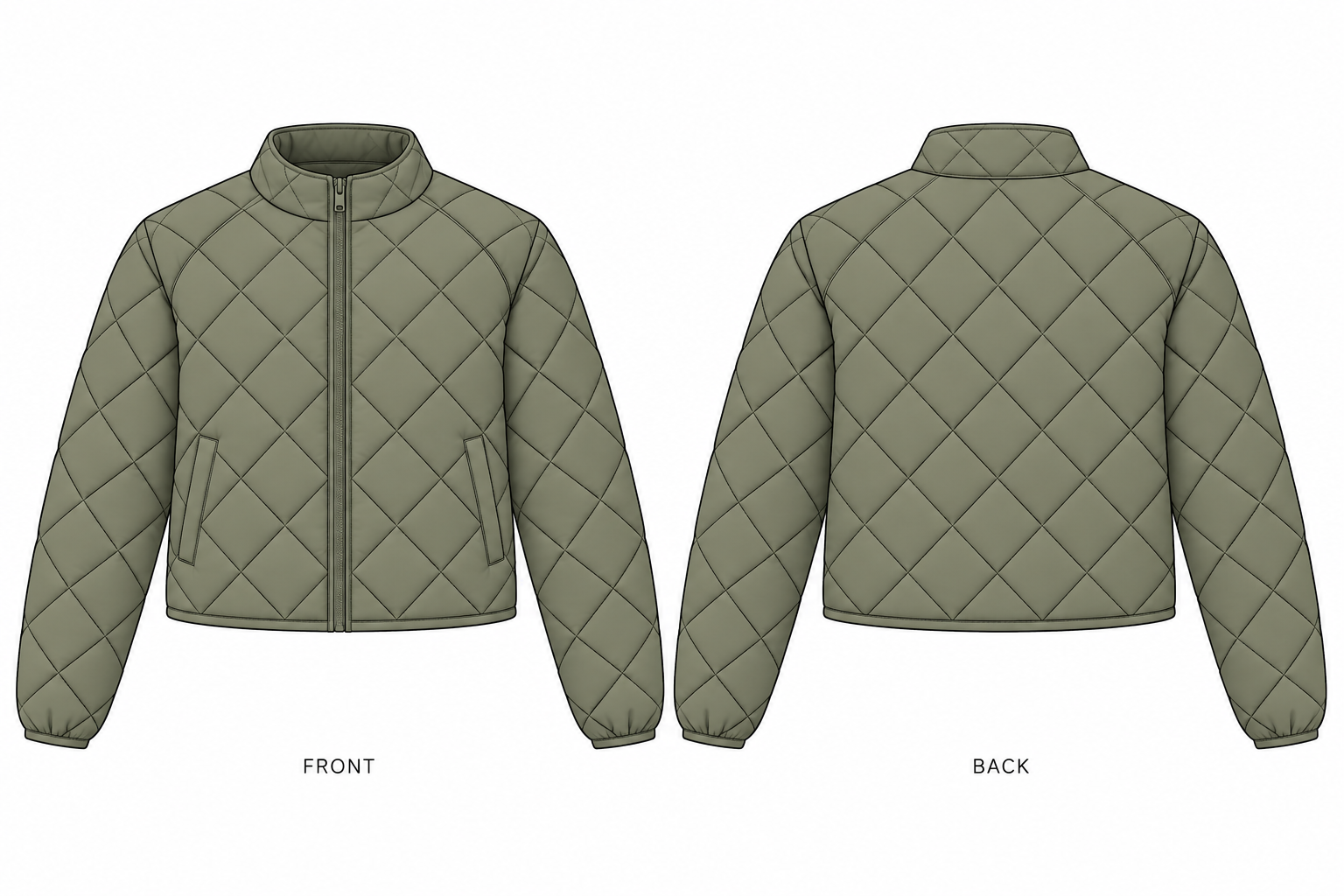 Diamond-Quilted Cropped Padded Jacket technical design sheet for buyer review