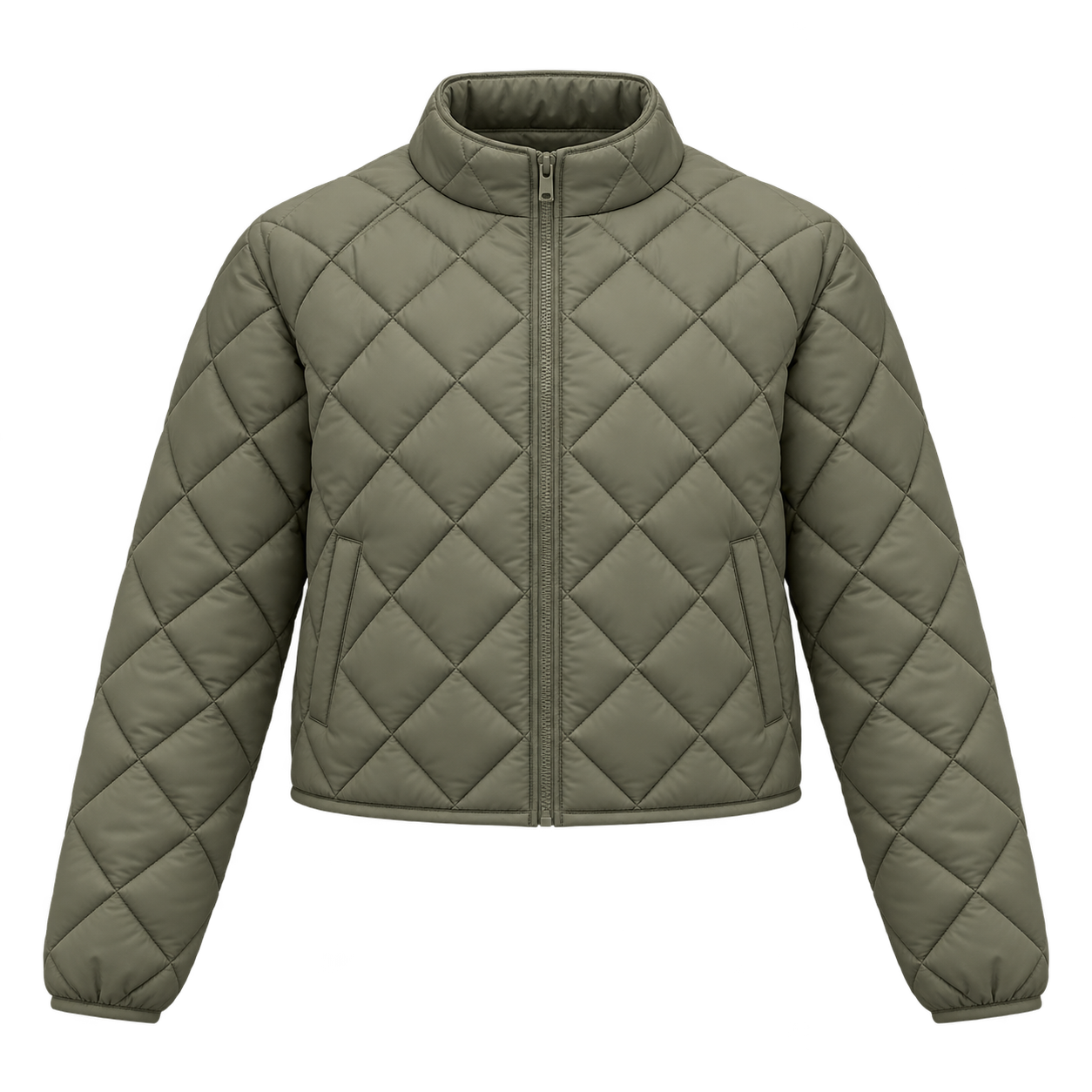Diamond-Quilted Cropped Padded Jacket front design rendering for OEM and private-label development