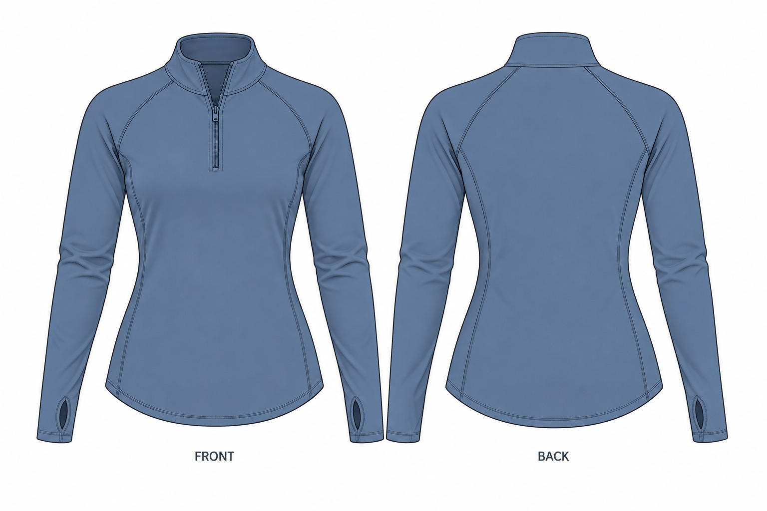 Half-Zip Long-Sleeve Training Top technical design sheet for buyer review