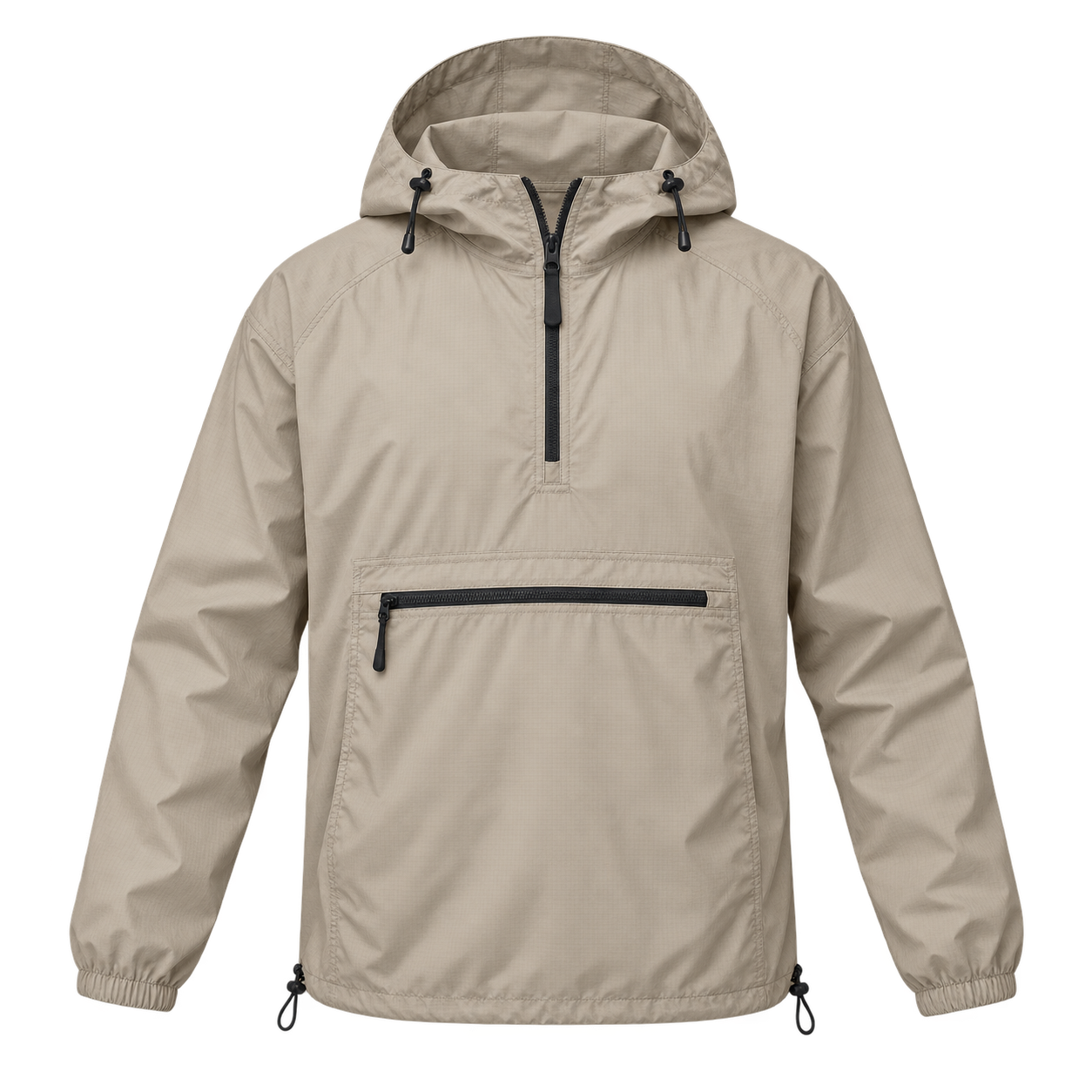 Packable Hooded Pullover Windbreaker front design rendering for OEM and private-label development