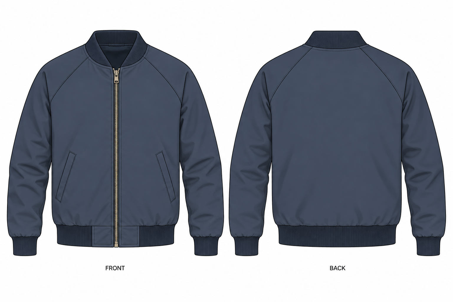 Stand-Collar Raglan Bomber Jacket technical design sheet for buyer review