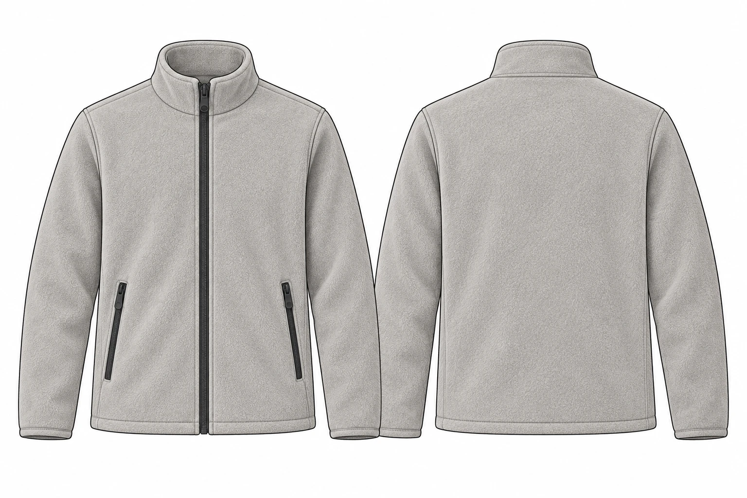 Full-Zip Stand-Collar Fleece Jacket technical design sheet for buyer review