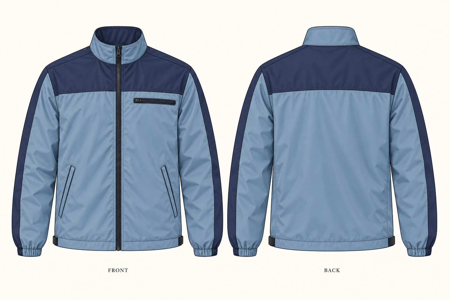 Contrast-Panel Chest-Pocket Jacket technical design sheet for buyer review