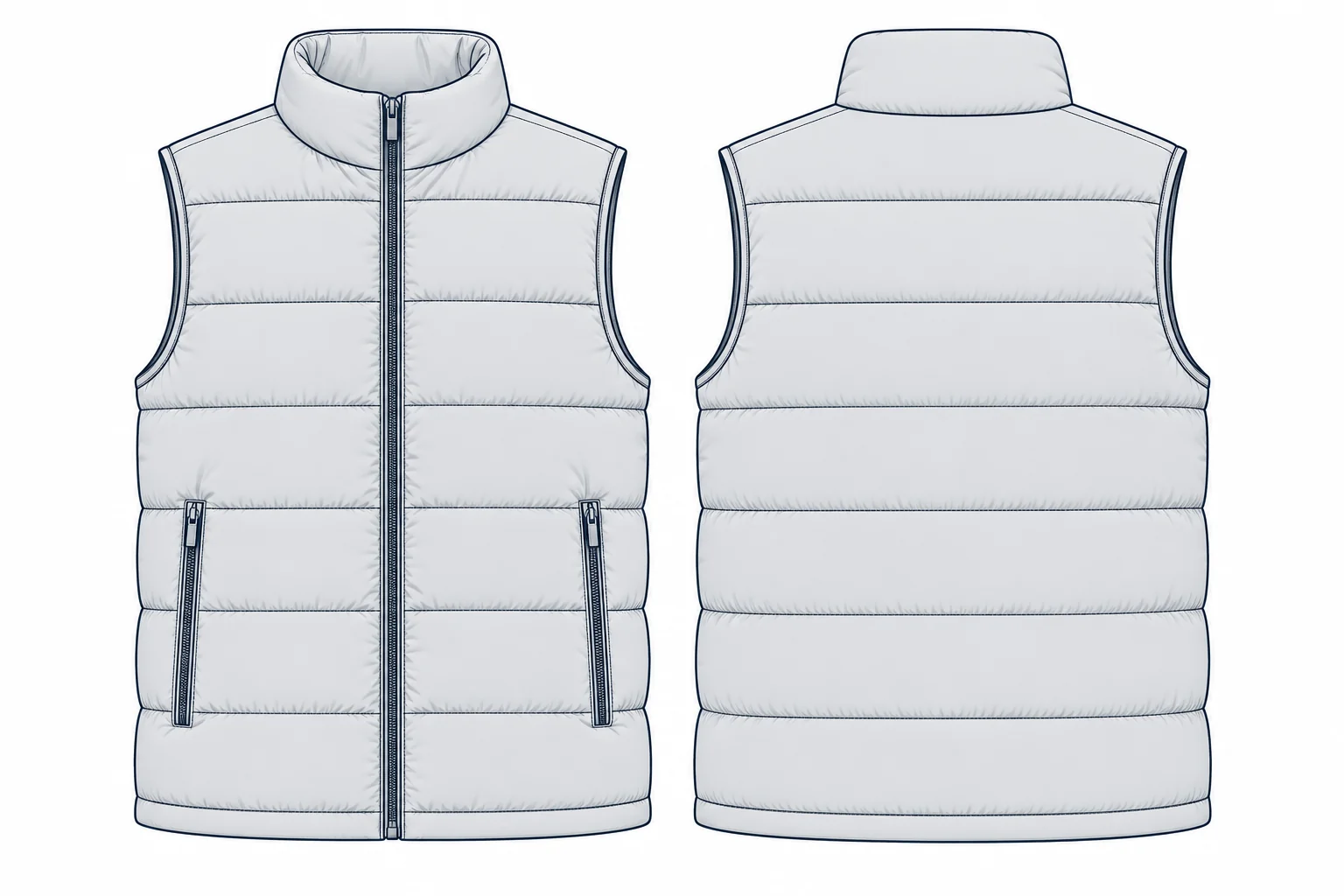 Stand-Collar Puffer Vest technical design sheet for buyer review