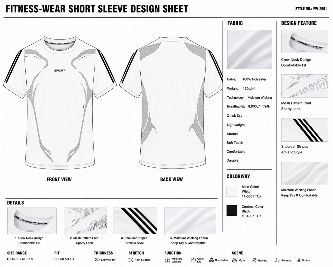 Shoulder-Stripe Curved-Graphic Tee technical design sheet for buyer review