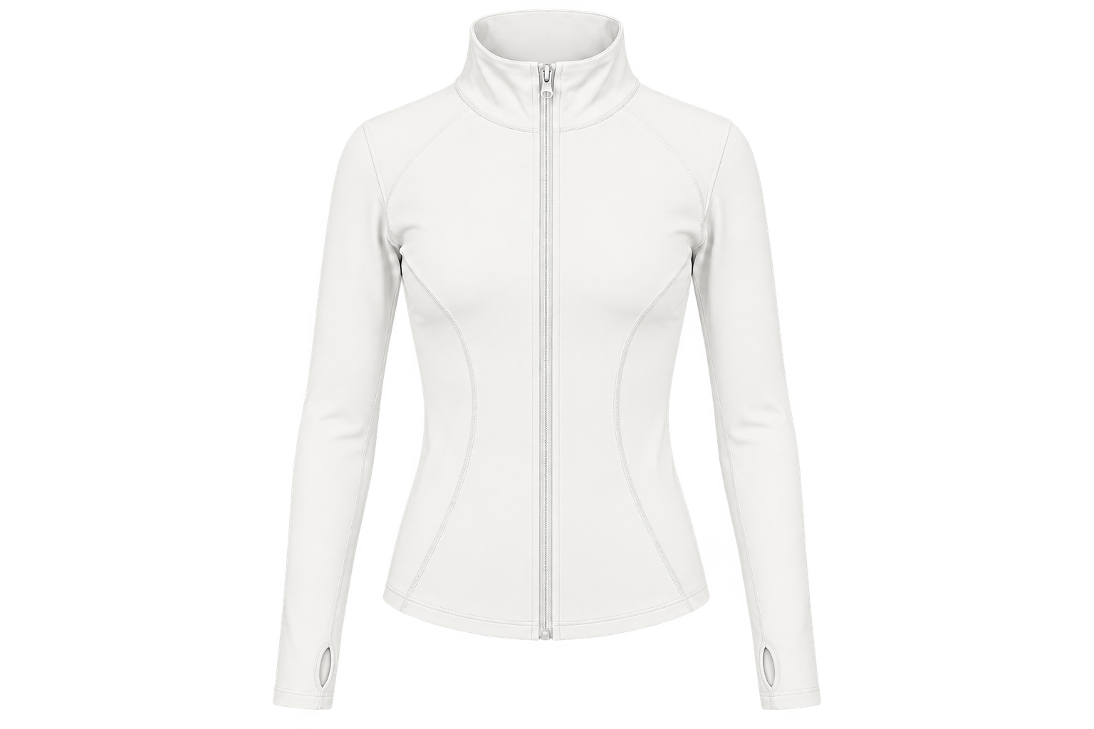 Curved-Panel Stand-Collar Zip Jacket front view for OEM and private label manufacturing