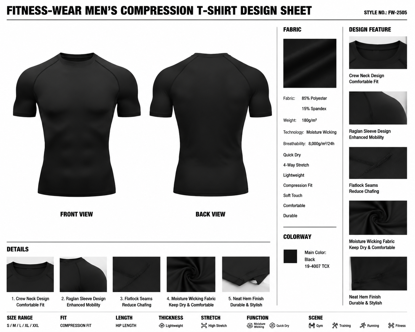 Raglan-Seam Crew-Neck Tee technical design sheet for buyer review