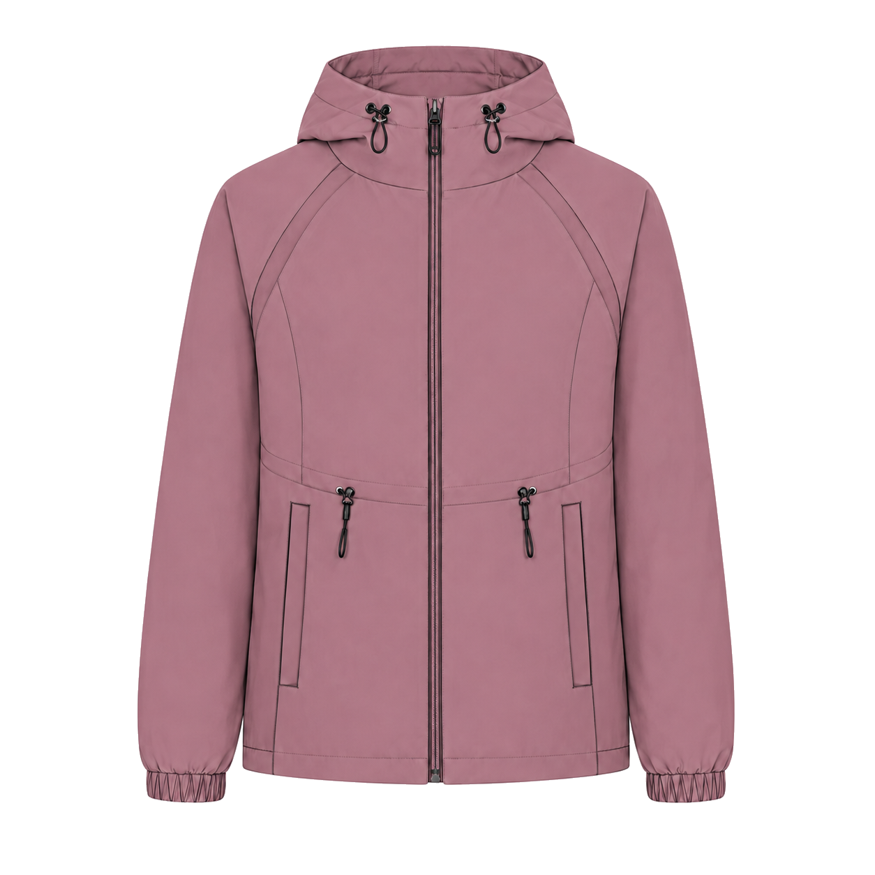 Curved-Panel Hooded Jacket front view for OEM and private label manufacturing