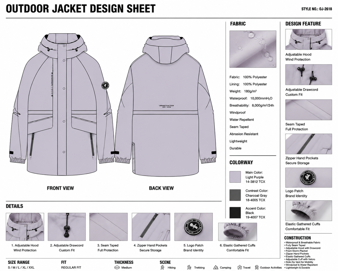 Flap-Pocket Hooded Parka technical design sheet for buyer review