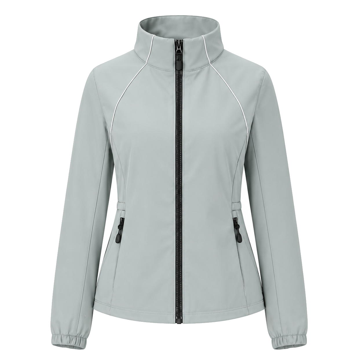 Piped Stand-Collar Drawcord Jacket front view for OEM and private label manufacturing
