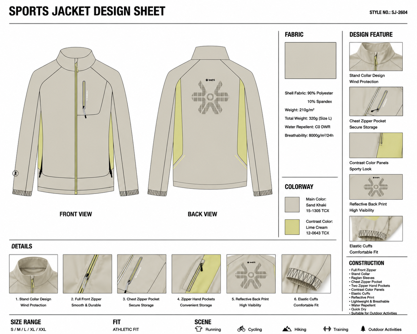 Contrast-Panel Chest-Pocket Jacket technical design sheet for buyer review