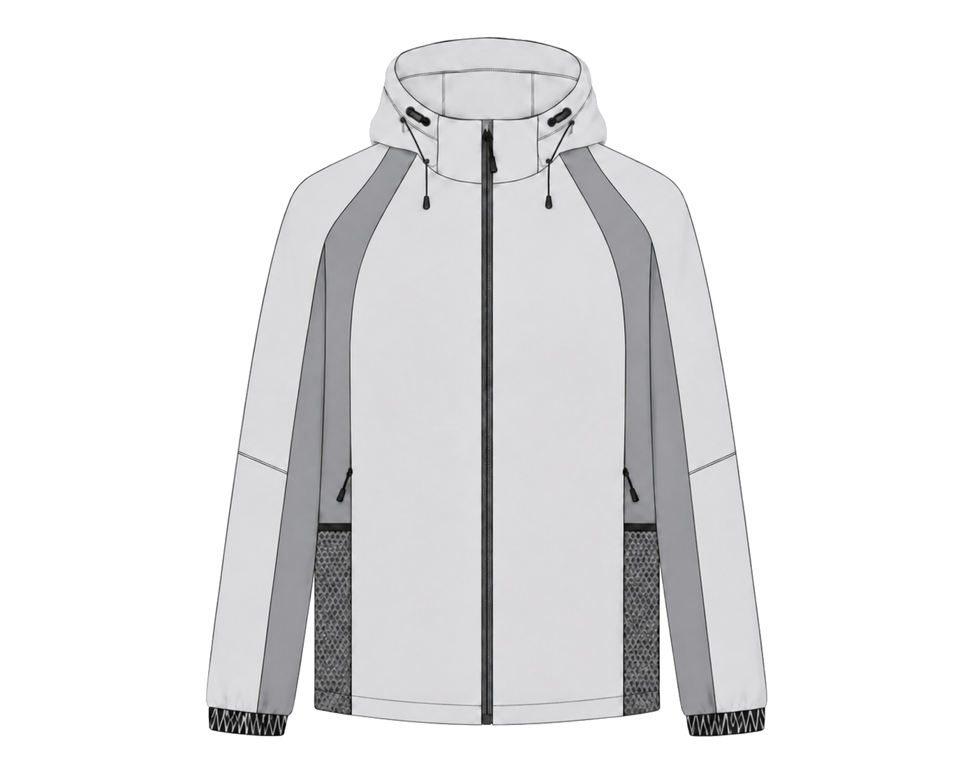 Contrast-Sleeve Hooded Panel Jacket front view for OEM and private label manufacturing