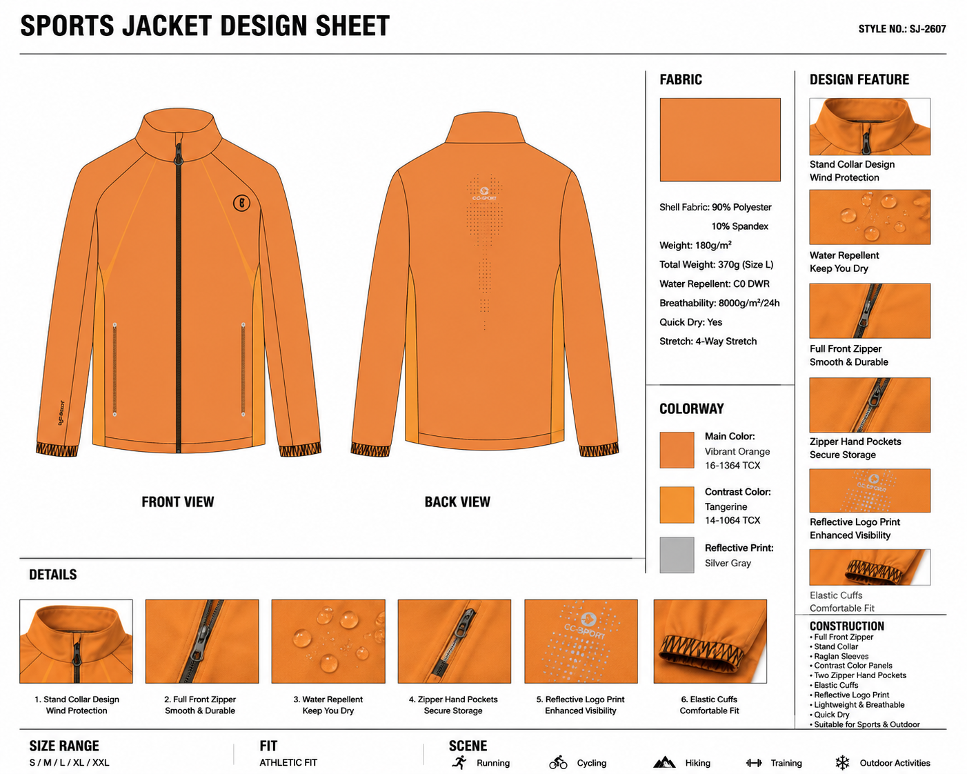Diagonal-Piped Stand-Collar Jacket technical design sheet for buyer review