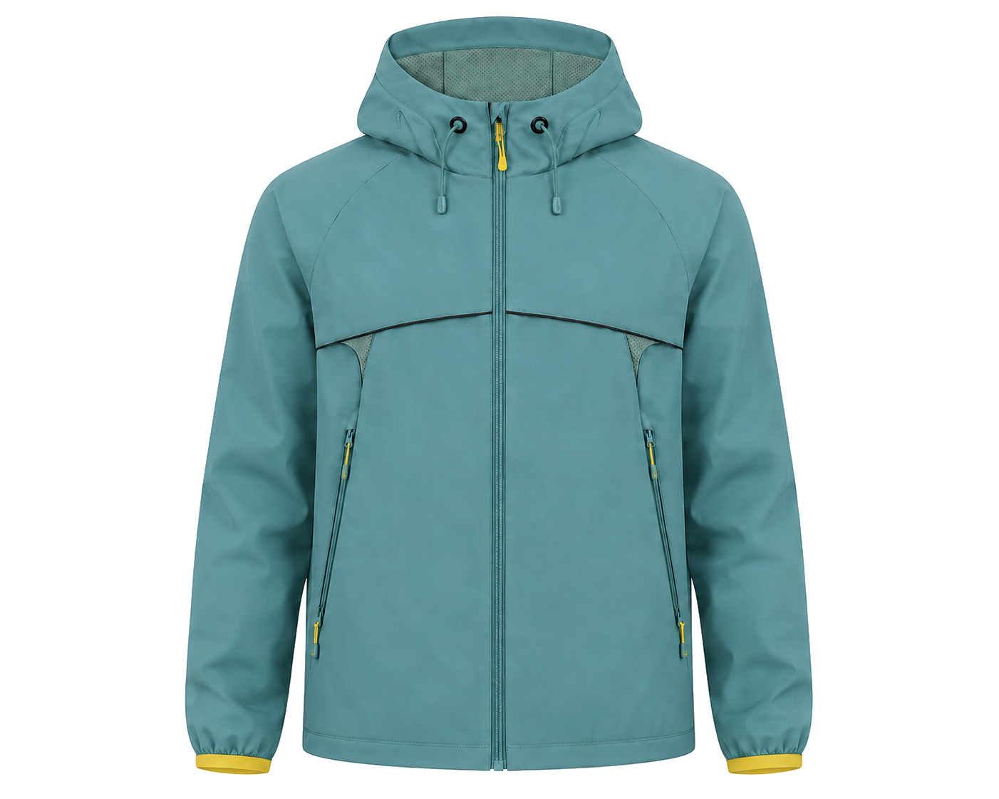 Contrast-Yoke Hooded Zip Jacket front view for OEM and private label manufacturing