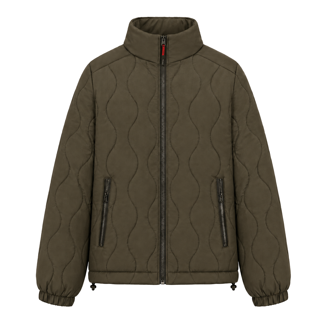 Wave-Quilted Stand-Collar Puffer Jacket front view for OEM and private label manufacturing