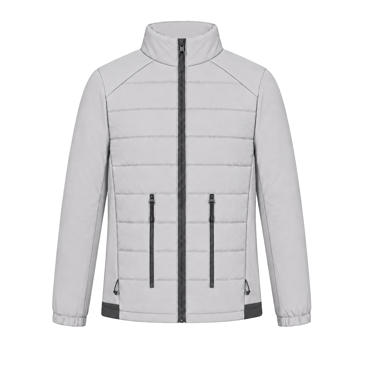 Horizontal-Baffle Stand-Collar Puffer Jacket front view for OEM and private label manufacturing
